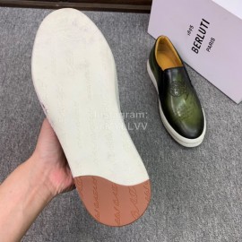 Berluti Fashion Printed Leather Casual Shoes For Men Green