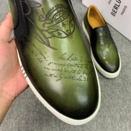 Berluti Fashion Printed Leather Casual Shoes For Men Green