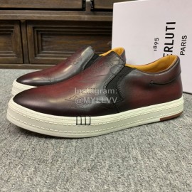 Berluti Fashion Printed Leather Casual Shoes For Men Coffee