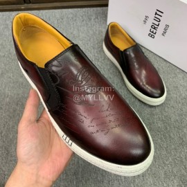 Berluti Fashion Printed Leather Casual Shoes For Men Coffee