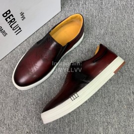 Berluti Fashion Printed Leather Casual Shoes For Men Coffee