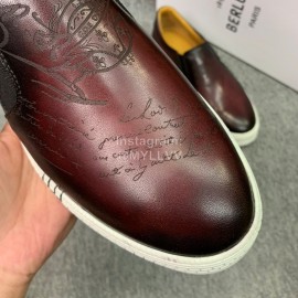 Berluti Fashion Printed Leather Casual Shoes For Men Coffee