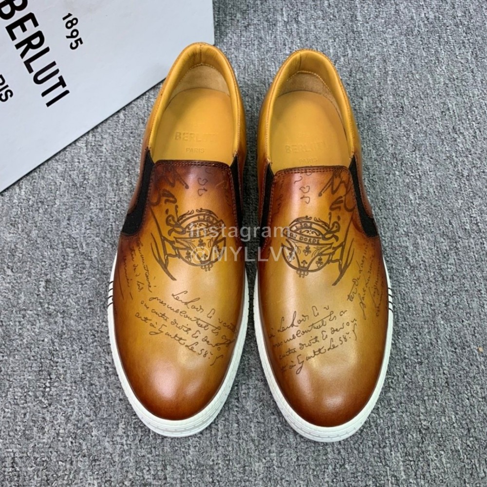 Berluti Fashion Printed Leather Casual Shoes For Men Tan