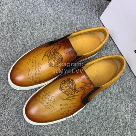 Berluti Fashion Printed Leather Casual Shoes For Men Tan