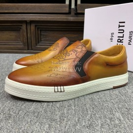 Berluti Fashion Printed Leather Casual Shoes For Men Tan