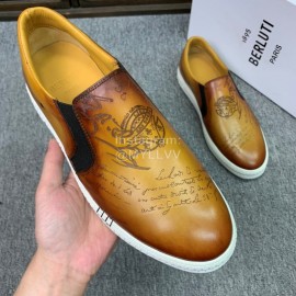 Berluti Fashion Printed Leather Casual Shoes For Men Tan
