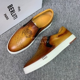 Berluti Fashion Printed Leather Casual Shoes For Men Tan