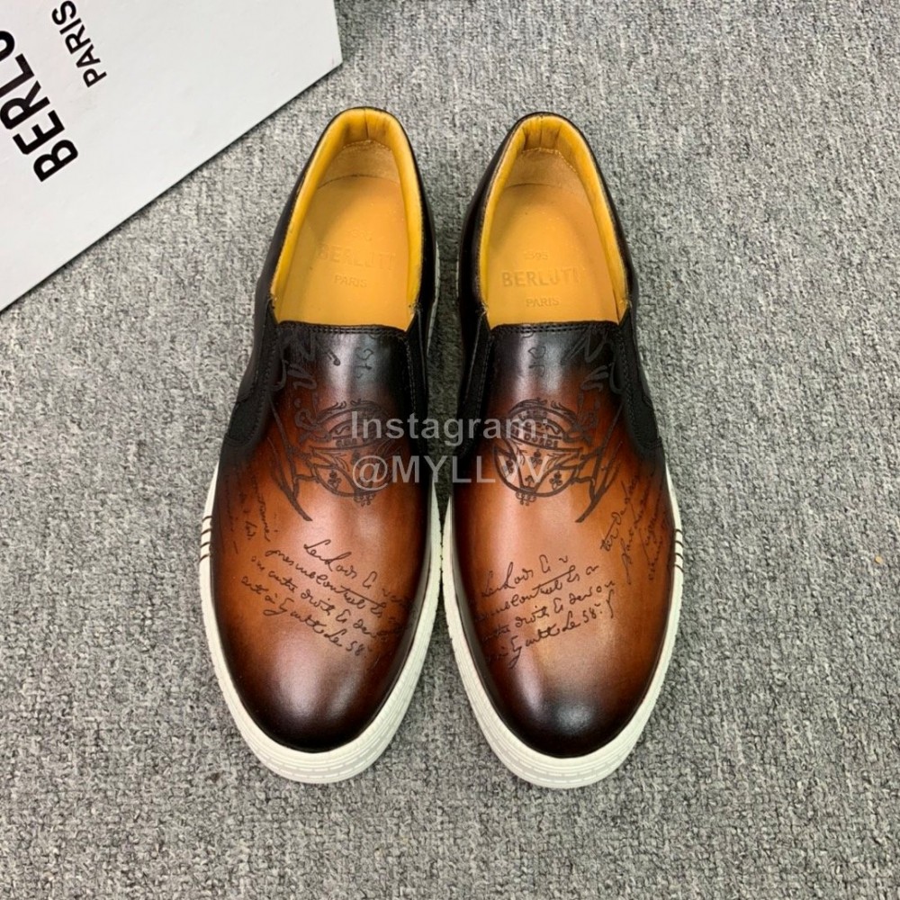 Berluti Fashion Printed Leather Casual Shoes For Men Brown