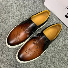 Berluti Fashion Printed Leather Casual Shoes For Men Brown