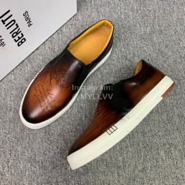 Berluti Fashion Printed Leather Casual Shoes For Men Brown