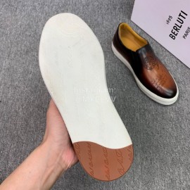 Berluti Fashion Printed Leather Casual Shoes For Men Brown