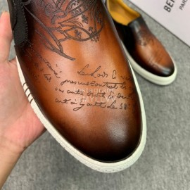 Berluti Fashion Printed Leather Casual Shoes For Men Brown