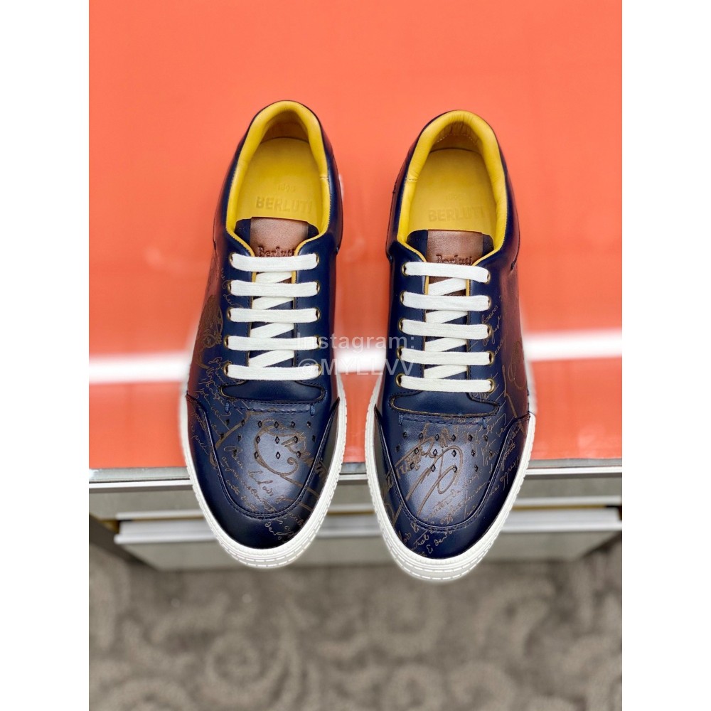 Berluti Stellar Casual Leather Shoes For Men Navy