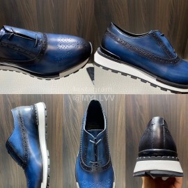 Berluti Calf Leather Casual Sneakers For Men Blue