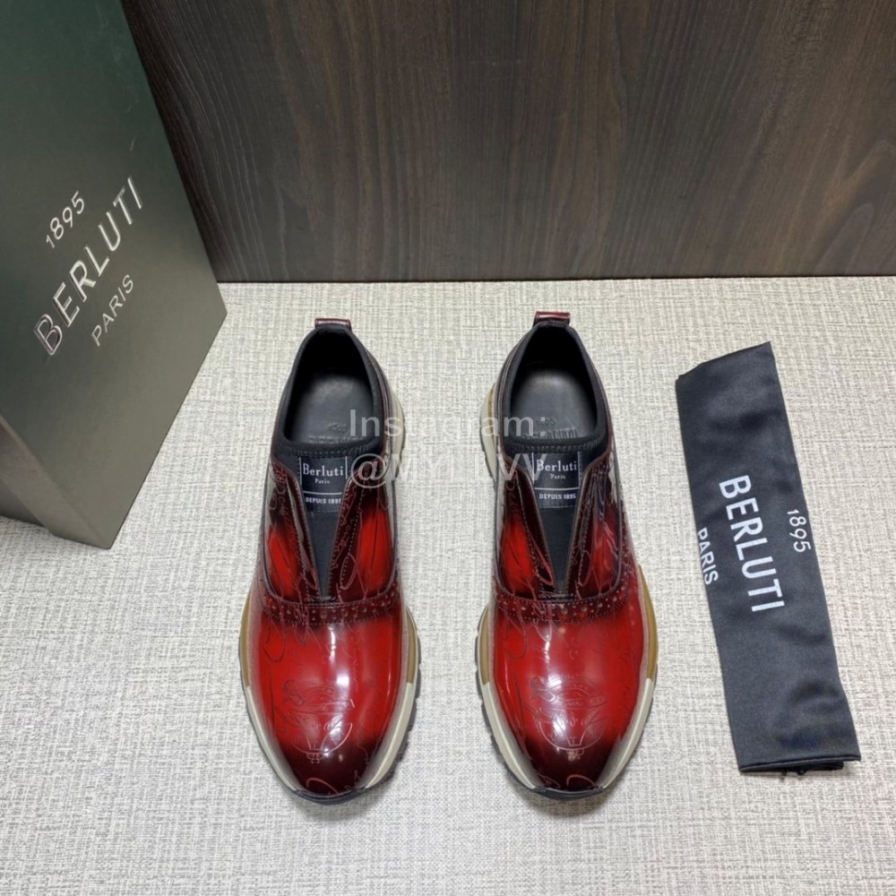 Berluti Fashion Calf Leather Casual Sneakers Red For Men 