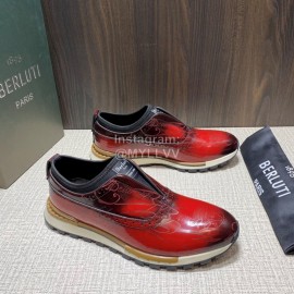 Berluti Fashion Calf Leather Casual Sneakers Red For Men 