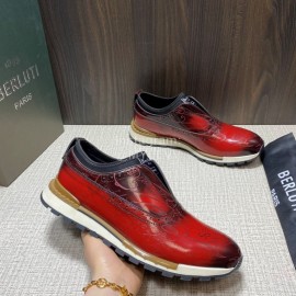 Berluti Fashion Calf Leather Casual Sneakers Red For Men 