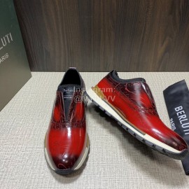 Berluti Fashion Calf Leather Casual Sneakers Red For Men 