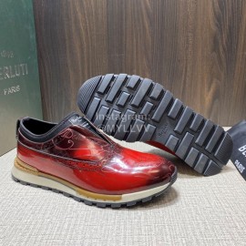 Berluti Fashion Calf Leather Casual Sneakers Red For Men 