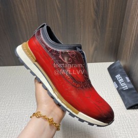 Berluti Fashion Calf Leather Casual Sneakers Red For Men 