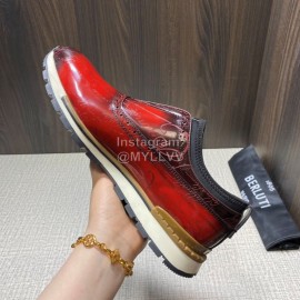Berluti Fashion Calf Leather Casual Sneakers Red For Men 