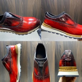 Berluti Fashion Calf Leather Casual Sneakers Red For Men 
