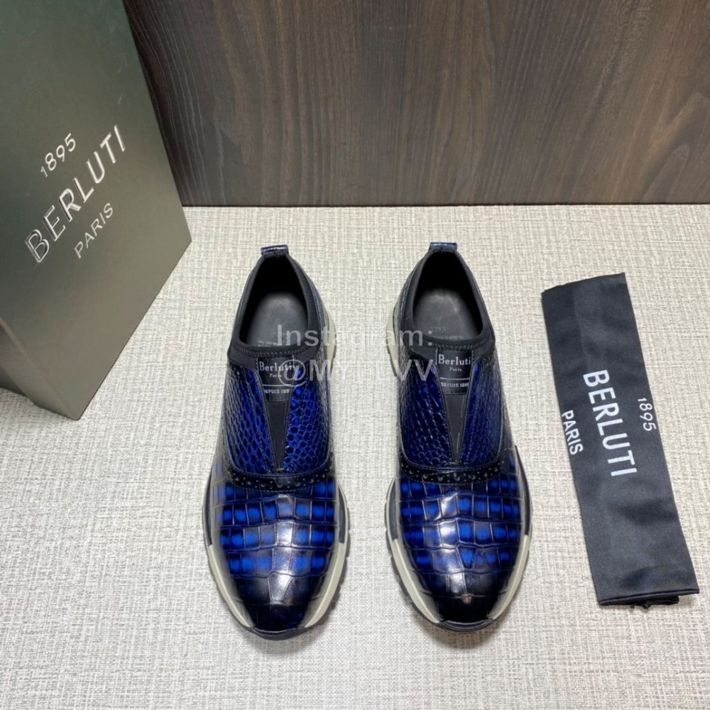 Berluti Fashion Plaid Calf Leather Casual Sneakers For Men Blue