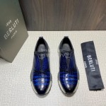 Berluti Fashion Plaid Calf Leather Casual Sneakers For Men Blue