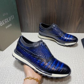 Berluti Fashion Plaid Calf Leather Casual Sneakers For Men Blue