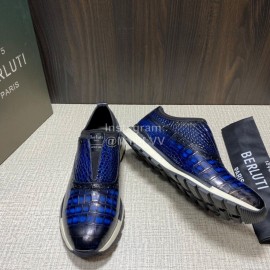 Berluti Fashion Plaid Calf Leather Casual Sneakers For Men Blue