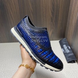 Berluti Fashion Plaid Calf Leather Casual Sneakers For Men Blue
