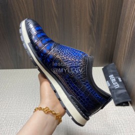 Berluti Fashion Plaid Calf Leather Casual Sneakers For Men Blue