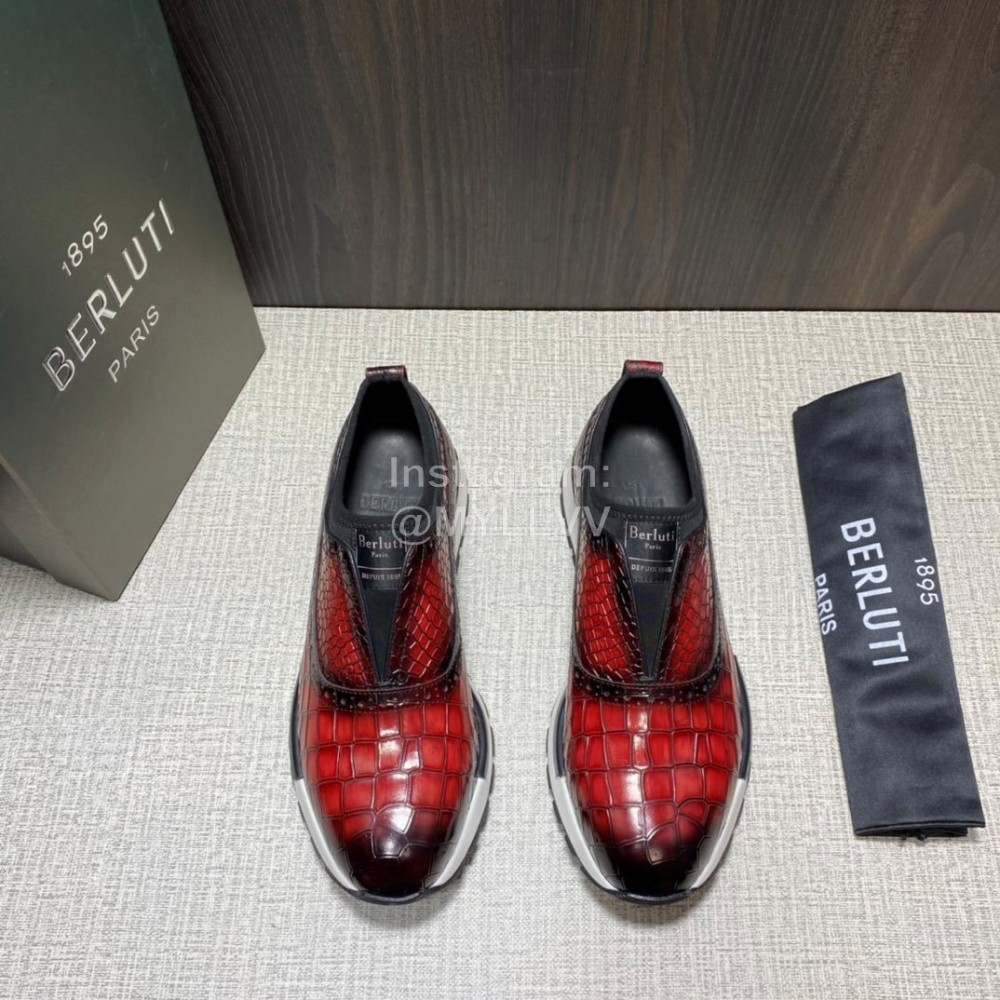 Berluti Fashion Plaid Calf Leather Casual Sneakers For Men Red
