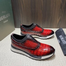 Berluti Fashion Plaid Calf Leather Casual Sneakers For Men Red