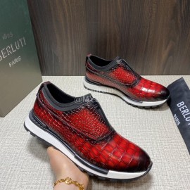 Berluti Fashion Plaid Calf Leather Casual Sneakers For Men Red