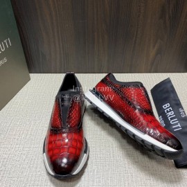 Berluti Fashion Plaid Calf Leather Casual Sneakers For Men Red