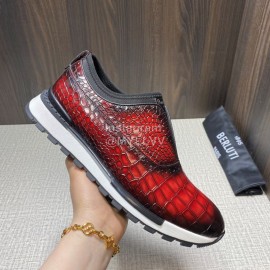 Berluti Fashion Plaid Calf Leather Casual Sneakers For Men Red