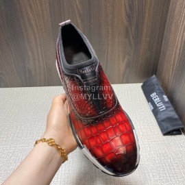 Berluti Fashion Plaid Calf Leather Casual Sneakers For Men Red