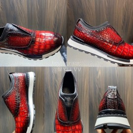 Berluti Fashion Plaid Calf Leather Casual Sneakers For Men Red
