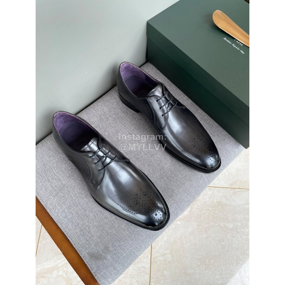 Berluti Fashion Cowhide Lace Up Business Shoes For Men Dark Gray