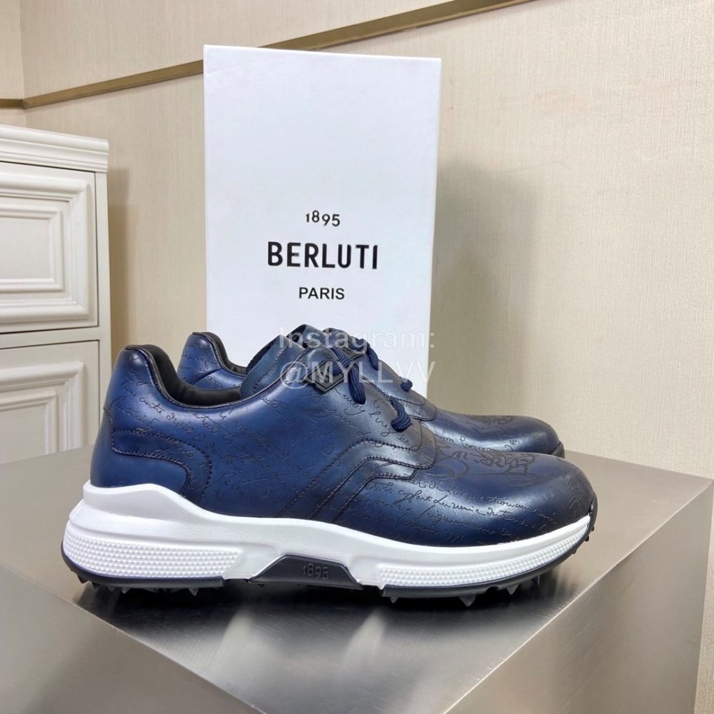 Berluti Leather Lace Up Sneakers For Men Blue