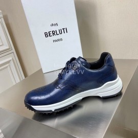 Berluti Leather Lace Up Sneakers For Men Blue