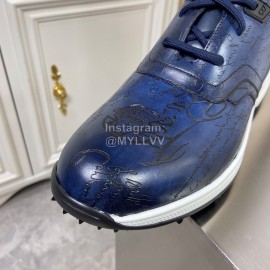 Berluti Leather Lace Up Sneakers For Men Blue