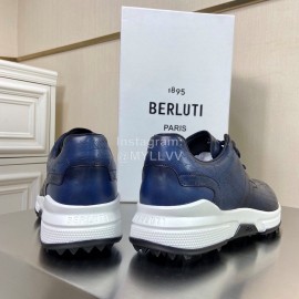 Berluti Leather Lace Up Sneakers For Men Blue