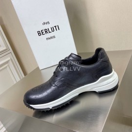 Berluti Leather Lace Up Sneakers For Men Dark Gray