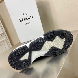 Berluti Leather Lace Up Sneakers For Men Dark Gray