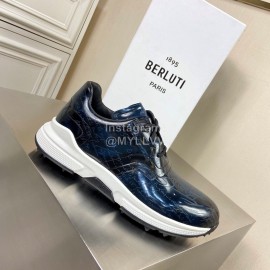 Berluti Leather Lace Up Sneakers Blue For Men