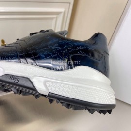 Berluti Leather Lace Up Sneakers Blue For Men