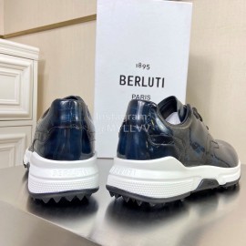 Berluti Leather Lace Up Sneakers Blue For Men