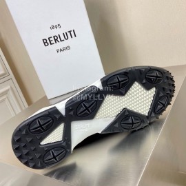 Berluti Leather Lace Up Sneakers Blue For Men